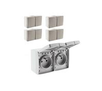 - Lot de 5 doubles prises 16A 2P+T étanche IP55 - Gris - Orok