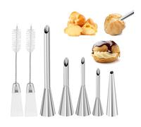 Lot de 5 Douille de Pâtisserie Petit Choux, Douilles Professionnelles en Acier Inoxydable à Garnir, Cupcake Puffs Injection Seringue, 5/6/8/9mm pour la Décoration de Houppette