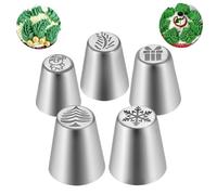 Lot de 5 douilles russes de Noël en acier inoxydable pour décoration de gâteaux de Noël, arbre de Noël, flocon de neige, Père Noël, cupcakes, biscuits, desserts