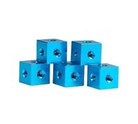 Lot de 5 écrous de fixation en alliage d'aluminium, trous de vis M3 M4 M5 M6, connexion carrée, support de fixation, plaque filetée, cube à 6 faces(Sky blue,M4 12x12x12)