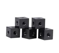 Lot de 5 écrous de fixation en alliage d'aluminium, trous de vis M3 M4 M5 M6, connexion carrée, support de fixation, plaque filetée, cube à 6 faces(Black,M3 10x10x10)