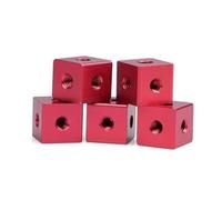 Lot de 5 écrous de fixation en alliage d'aluminium, trous de vis M3 M4 M5 M6, connexion carrée, support de fixation, plaque filetée, cube à 6 faces(Red,M5 15x15x15)