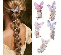 Lot de 5 élastiques à cheveux en forme de papillon pour femme | Les supports de queue de cheval vintage à fleurs et perles offrent une forte tenue sans plis ni dommages aux cheveux. Lot de