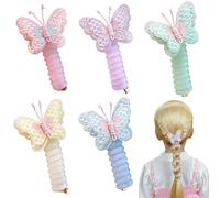 Lot de 5 élastiques à cheveux en spirale, avec perles et papillons sans dommages, accessoires de coiffure souples et extensibles pour femmes et filles