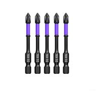 Lot de 5 embouts de tournevis à percussion PH2 extra durs en alliage d'acier 62HRC antidérapant pour perceuses 25-150 mm (5 pièces 65 mm)