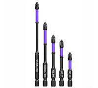 Lot de 5 embouts de tournevis PH2 antidérapants en alliage d'acier pour tournevis électrique, durcis à 62HRC, revêtement noir phosphaté, pointe magnétique, 50/65/70/90/150 mm