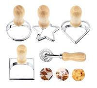 Lot de 5 Emporte Piece Ravioli, Coupeurs de Ravioli en Bois Poignée, Roulette à Pâte, Ravioli Maker, Forme Raviolis, Carré, étoile, Cœur, Moulle à Ravioli, pour Pâtes Farcies, Ravioli, Pâtisserie