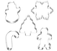 Lot de 5 emporte-pièces de Noël - Bonhomme de neige, arbre de Noël, bonhomme en pain d'épices, flocon de neige, sucre d'orge - Emporte-pièces pour biscuits, fondants, décoration de gâteau