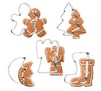 Lot de 5 Emporte-Pièces de Noël - Formes Sapin, Bonhomme, Botte du Père Noël, Lune, Ange - Grande Taille - pour pâtisserie, gâteaux, Biscuits, Pain d’épices, Fondant au Chocolat - en Fer Blanc