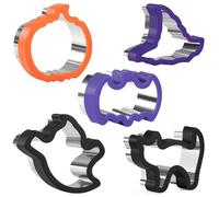 Lot de 5 emporte-pièces d'Halloween en acier inoxydable avec prise en main confortable, pour pâtisserie, citrouille, chauve-souris, fantôme, chat, chapeau de magicien