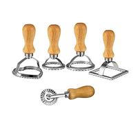 Lot de 5 emporte-pièces pour ravioli, râpe à pâte, râpe à ravioli avec roue de poche à pâte, manche carré en bois en forme de cœur et bord strié
