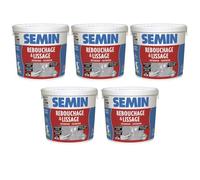 Lot de 5 enduits de rebouchage en pâte spécial fissures et trous de vis Semin - intérieur-extérieur - seau de 1,5 kg