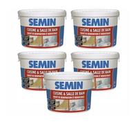 Lot de 5 enduits de rebouchage et rénovation spécial cuisine et salle de bain Semin - adapté aux pièces humides - seau de 5 kg
