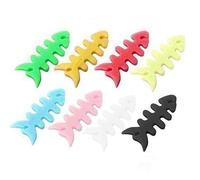 Lot de 5 enrouleurs de câble d'écouteurs en forme d'os de poisson pour téléphone, souris, casque, tablette, ordinateur, lunettes blanches, cravate, crochet et attache adhésive, support de câble, ch