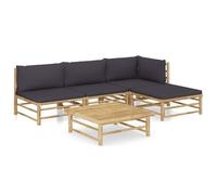 Lot De 5 Ensemble À Manger Jardin Bambou Gris Foncé Coussins Table & Pouf Gris