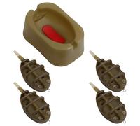 Lot de 5, Ensemble de pêche à la Carpe, Feeder Inline Style européen avec Plomb intégré, Support d'appât, Outil à appât et Outil pour amorce, Accessoires en Plastique Marron, pour Montage varié, 8 cm