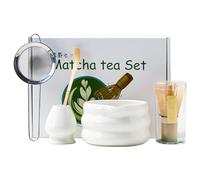 Lot de 5 ensembles à thé matcha avec fouet et bol, kit à matcha pour cérémonie en céramique, cadeau pour les amateurs de thé (blanc)
