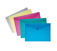 Lot de 5 enveloppes avec bouton Format A5, porte-documents en polypropylène avec fermeture à pression, couleurs assorties