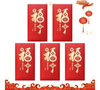 Lot de 5 enveloppes rouges chinoises 2025 motif serpent pour carte de vœux, Nouvel An chinois, Noël, anniversaire, mariage