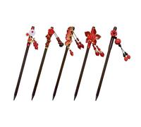 Lot de 5 épingles à cheveux rétro en bois - Épingles à cheveux rétro - Baguettes à cheveux classiques - Pompons de bijoux - Style chinois et japonais - Accessoires de cheveux pour femme