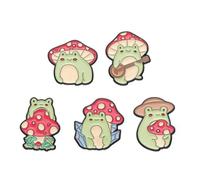 Lot de 5 épingles en émail motif grenouille en forme de champignon pour chanteur jouant de la guitare grenouille en émail drôle animal guitare grenouille sac pin's insignes plante bijoux amis cadeau