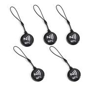 Lot de 5 Étiquettes NFC, Cartes Vierges Programmables Porte-Clés Ntag 215 Étanche Compatible avec Tous les Téléphones et Appareils NFC (Noir)