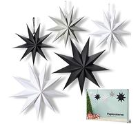 Lot de 5 étoiles en papier de Noël 30 cm x 3 + 45 cm x 2 étoiles scandinaves en papier pliantes pour décoration de chambre, salon, mariage noir et blanc et gris