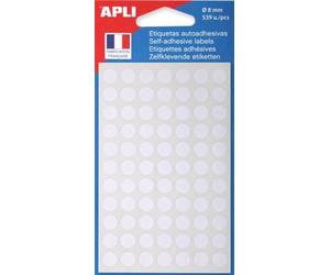 Lot de 5 Etui de 539 pastilles adhésives blanches, diam. 8 mm (7 feuilles/cdt)