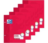 Lot De 5 Étuis De 200 Pages Feuilles Simples 17 X 22 Cm Grands Carreaux Seyès Etui Carte[Z245]