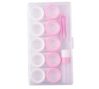 Lot de 5 étuis pour lentilles de contact, porte-lentilles de contact, mini étui portable avec bouchons L et R, flacon de solution, embout en caoutchouc, rose/blanc