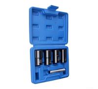 Lot de 5 extracteurs d'écrous de roue avec douilles de 17 mm, 19 mm, 21 mm, 22 mm pour boulons gonflés rouillés dénudés et enfoncés d'un demi-pouce en acier chromé Moly dans un étui moulé par