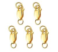 Lot de 5 fermoirs mousquetons pour la fabrication de bijoux - Fermoirs et fermetures de bracelets en or 18 carats, fermoirs mousquetons avec anneaux ouverts pour collier et bracelets, 10 mm x 4 mm