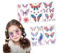 Lot de 5 feuilles d'autocollants de tatouage papillon pour fille - Tatouage temporaire - Pour anniversaire d'enfant - Papillon - Décoration de carnaval - Cadeau de bienvenue