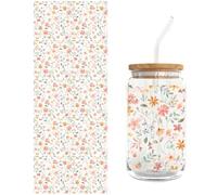 Lot de 5 feuilles d'autocollants de transfert UV DTF - Pour tasse de café en verre - Style papillon et fleurs - Pour gobelet en verre de 400 ml - Transparent