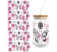 Lot de 5 feuilles d'autocollants de transfert UV DTF - Pour tasse de café en verre - Style papillon et fleurs - Pour gobelet en verre de 400 ml - Transparent