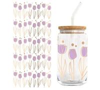 Lot de 5 feuilles d'autocollants de transfert UV DTF - Pour tasse de café en verre - Style papillon et fleurs - Pour gobelet en verre de 400 ml - Transparent