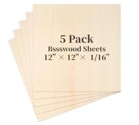 Lot de 5 feuilles de bois de balsa, feuilles de contreplaqué, feuilles de tilleul 30,5 x 30,5 x 0,6 cm, bois brut artisanal, planches de bois fines pour découpe au laser, gravure, combustion du bois,