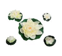 Lot de 5 feuilles et fleurs de lotus artificielles blanches réalistes pour bassins d'eau