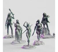 Lot de 5 Figurines de Jeu de rôle Cyberpunk Femme, Idol, Kawai, Police. Miniatures à l'échelle de 32 mm, 5 Designs Uniques, Non peintes, idéales pour D&D/DND