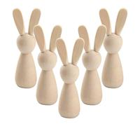 Lot de 5 figurines de lapin en bois brut peintes à la main pour graffitis pour œufs de Pâques, cadeaux de fête, décorations de peinture à faire soi-même