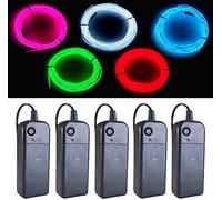 Lot de 5 fils lumineux néon EL Wire - 5 couleurs - 2,7 m - Réduction du bruit - Avec batterie (vert, bleu, rouge, blanc, rose) - Pour décorations d'Halloween, costumes