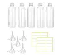 Lot de 5 flacons en plastique transparent de 100 ml, pour lotion, démaquillant, avec bouchon à vis, facile à transporter, avec 5 entonnoirs et 20 étiquettes.