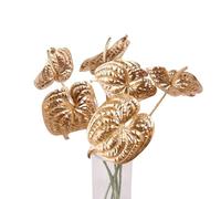 Lot de 5 fleurs d'anthurium artificielles de 63,5 cm - Feuilles d'anthurium artificielles dorées