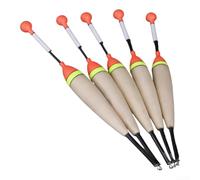 Lot de 5 flotteurs de pêche verticaux en bois de balsa avec couleurs rouge, blanc et noir pour la mer et l'eau douce, le lac, la rivière, les étangs, matériel de pêche 3 g, 4 g, 5 g poids inclus dans