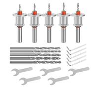 Lot de 5 forets à fraiser avec 5 embouts interchangeables et clés à molette de différentes tailles pour forets fraisés de travail du bois, plastique, perçage de trous (10 mm)