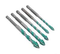 Lot de 5 forets à maçonnerie en carbure multi-matériaux pour verre, brique, béton, bois, carrelage en métal, 6 mm, 8 mm, 10 mm, 12 mm avec quatre bords