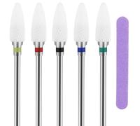 Lot de 5 forets à ongles en céramique avec 2 limes à ongles, forets professionnels en céramique en forme de maïs, embouts de lime à ongles en acrylique pour manucure, pédicure, vernis à ongles