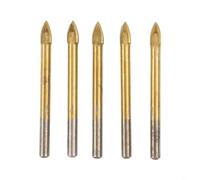 Lot de 5 forets à verre de 5 à 12 mm avec tête cruciforme pour carrelage, marbre, granit, bois, béton - pour pointe en carbure revêtu d'étain (8 mm)