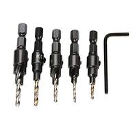 Lot de 5 forets coniques à tige hexagonale 6,35 mm à changement rapide pour le travail du bois avec 1 petite clé hexagonale