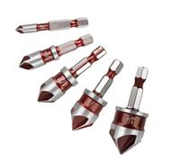 Lot de 5 forets coniques avec pointe de 82 degrés, cinq forets à bois à cannelures, fraise à tige hexagonale pour acier inoxydable, bois dur, bois tendre, fibre de verre (5 pièces)